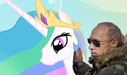 Size: 1000x588 | Tagged: safe, edit, imported from derpibooru, princess celestia, crack shipping, putinlestia, stroking, sunglasses, vladimir putin