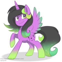 Size: 1000x1000 | Tagged: safe, artist:jayivee, imported from derpibooru, oc, oc only, oc:dark rainbow, alicorn, pony, alicorn oc, raised hoof, solo