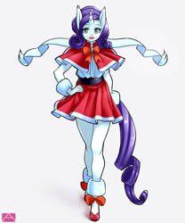 Size: 1000x1200 | Tagged: dead source, safe, artist:m@k, imported from derpibooru, rarity, anthro, christmas, clothes, cute, female, hand on hip, holiday, pose, scarf, shoes, solo