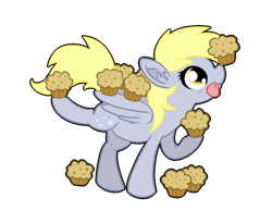 Size: 1024x795 | Tagged: safe, artist:amberlea-draws, imported from derpibooru, derpy hooves, pegasus, pony, balancing, ear fluff, female, mare, muffin, ponies balancing stuff on their nose, simple background, solo, that pony sure does love muffins, tongue out, transparent background