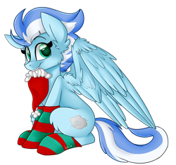 Size: 2130x2000 | Tagged: safe, artist:shyshyoctavia, imported from derpibooru, oc, oc only, oc:cloudburst, pegasus, pony, clothes, hat, santa hat, simple background, socks, solo, striped socks, transparent background