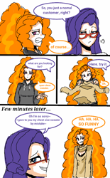 Size: 720x1158 | Tagged: safe, artist:miracle32, imported from derpibooru, adagio dazzle, rarity, equestria girls, rainbow rocks, breast envy, breasts, clothes, comic, delicious flat chest, engrish, flatdagio dazzle, glasses, implied raritits, keyhole turtleneck, open-chest sweater, sweater, turtleneck