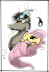 Size: 2083x3058 | Tagged: safe, artist:slapdatpig, imported from derpibooru, discord, fluttershy, discoshy, female, male, shipping, straight