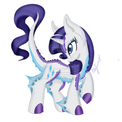 Size: 2000x2000 | Tagged: safe, artist:pvrii, artist:silent-shadow-wolf, imported from derpibooru, rarity, dracony, female, raised hoof, simple background, solo, species swap, transparent background