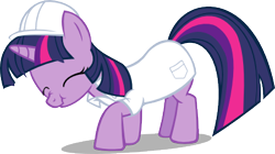 Size: 519x291 | Tagged: safe, artist:kopachris, imported from derpibooru, twilight sparkle, pony, unicorn, sonic rainboom (episode), .svg available, clothes, eyes closed, female, hard hat, hat, helmet, lab coat, mare, nose wrinkle, request, scrunchy face, simple background, solo, svg, transparent background, unicorn twilight, vector, weather factory uniform