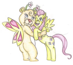 Size: 1024x906 | Tagged: safe, artist:thegloriesbigj, imported from derpibooru, fluttershy, bear, butterfly, butterbear, crossover, the wuzzles, wuzzles