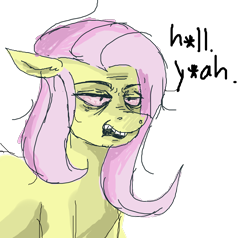 Size: 1090x1036 | Tagged: safe, imported from derpibooru, fluttershy, 1000 hours in ms paint, bloodshot eyes, female, high, messy mane, solo, stoned