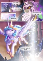 Size: 1000x1396 | Tagged: safe, artist:falleninthedark, imported from derpibooru, discord, princess celestia, princess luna, comic:twists and turns, comic, crying, discord is star swirl, flying