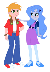 Size: 438x630 | Tagged: safe, artist:unoriginai, imported from derpibooru, big macintosh, princess luna, equestria girls, alternate design, blushing, cute, female, lunamac, male, shipping, simple background, straight, vice principal luna, woona, younger