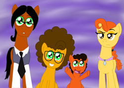 Size: 1024x727 | Tagged: safe, artist:crazynutbob, imported from derpibooru, cheese sandwich, oc, oc:tomato sandwich, bags under eyes, brothers, colt, family, family photo, father, frown, glasses, male, mother, smiling, younger