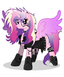 Size: 2000x2400 | Tagged: safe, artist:cartoontiger, imported from derpibooru, princess cadance, alicorn, pony, boots, bracelet, choker, clothes, earring, female, heavy metal, jacket, leather jacket, mare, metal, punk, rock (music), rocker, simple background, solo, spiked choker, spikes, tattoo, transparent background, vector