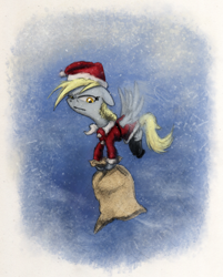 Size: 800x994 | Tagged: safe, artist:hewison, imported from derpibooru, derpy hooves, pegasus, pony, christmas, clothes, female, mare, santa costume, solo