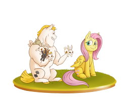 Size: 4800x4000 | Tagged: safe, artist:raph13th, imported from derpibooru, bulk biceps, fluttershy, pegasus, pony, rabbit, duo, female, flutterbulk, male, shipping, straight