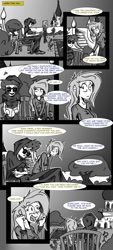 Size: 900x2000 | Tagged: safe, artist:tigerdehavilland, imported from derpibooru, princess luna, duck, human, canterlot, clothes, comic, dress, maid vanilla, monochrome, park, skirt, sunglasses, tumblr comic