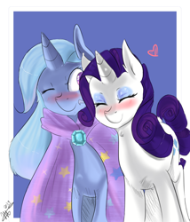 Size: 1200x1400 | Tagged: safe, artist:mrscurlystyles, imported from derpibooru, rarity, trixie, pony, unicorn, blushing, female, heart, lesbian, mare, nuzzling, rarixie, shipping