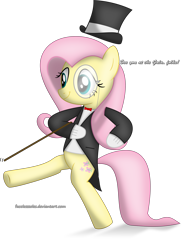 Size: 5010x6850 | Tagged: safe, artist:facelesssoles, imported from derpibooru, fluttershy, pony, absurd resolution, bipedal, cane, clothes, dancing, female, gloves, hat, monocle, solo, top hat, tuxedo