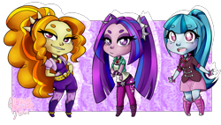 Size: 2107x1200 | Tagged: safe, artist:airknightmystery, imported from derpibooru, adagio dazzle, aria blaze, sonata dusk, equestria girls, rainbow rocks, chibi, cute, looking at you, the dazzlings