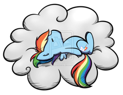 Size: 2000x1550 | Tagged: safe, artist:midnightpremiere, imported from derpibooru, rainbow dash, pegasus, pony, charles m schulz, cloud, female, mare, peanuts, simple background, sleeping, snoopy, solo, style emulation, transparent background