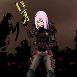 Size: 1000x1000 | Tagged: safe, artist:bologen111, imported from derpibooru, fluttershy, human, blood, crossover, dead space, female, flutterbadass, humanized, solo