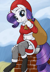 Size: 1280x1829 | Tagged: safe, artist:facelessjr, artist:niggerfaggot, imported from derpibooru, rarity, anthro, atryl-ish, belly button, chimney, clothes, female, hat, midriff, santa costume, santa hat, solo, stockings