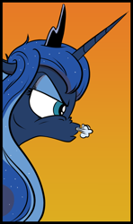 Size: 434x735 | Tagged: safe, artist:pony-berserker, imported from derpibooru, princess luna, alicorn, pony, comic:the royal flu, angry, female, horses doing horse things, i can't believe it's not idw, luna is not amused, mare, snorting, solo, stare, the stare, unamused