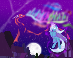 Size: 2560x2048 | Tagged: safe, artist:virenth, imported from derpibooru, trixie, dragon, pony, unicorn, female, magic, mare, moon, night, solo