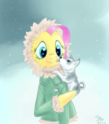 Size: 970x1100 | Tagged: safe, artist:wafflecannon, imported from derpibooru, fluttershy, dog, husky, puppy, snow, snowfall