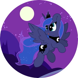 Size: 2000x2000 | Tagged: safe, artist:midnight-st4r, imported from derpibooru, princess luna, :o, chibi, female, flying, moon, night, solo