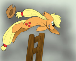 Size: 900x720 | Tagged: safe, artist:cyle, imported from derpibooru, applejack, female, fence, jumping, newbie artist training grounds, solo