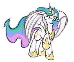 Size: 1500x1250 | Tagged: safe, artist:ramott, imported from derpibooru, princess celestia, pony, female, mare, raised hoof, simple background, sketchy, solo, spread wings, transparent background