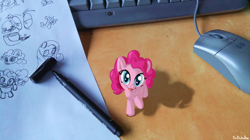 Size: 700x393 | Tagged: safe, artist:foudubulbe, imported from derpibooru, pinkie pie, computer mouse, cute, diapinkes, irl, micro, photo, ponies in real life, solo, tiny ponies