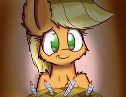 Size: 900x700 | Tagged: safe, artist:heir-of-rick, imported from derpibooru, applejack, daily apple pony, candle, female, impossibly large ears, pie, solo