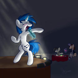 Size: 1000x1000 | Tagged: safe, artist:d-sixzey, imported from derpibooru, dj pon-3, octavia melody, vinyl scratch, stage