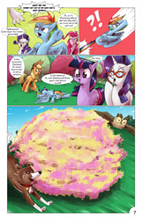 Size: 1393x2167 | Tagged: safe, artist:saturdaymorningproj, imported from derpibooru, applejack, opalescence, owlowiscious, pinkie pie, rainbow dash, rarity, twilight sparkle, winona, butterfly, comic:angelic flutterboom, angelic flutterboom, comic