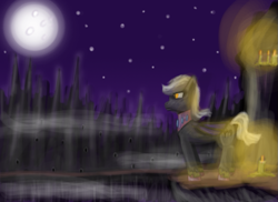 Size: 877x637 | Tagged: safe, artist:sadlylover, imported from derpibooru, bat pony, pony, candle, moon, mountain, royal guard, stars