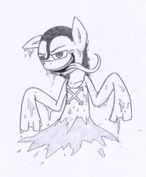 Size: 691x839 | Tagged: safe, artist:efrejok, imported from derpibooru, caribou, evil grin, monochrome, one piece, ponified, tongue out, traditional art