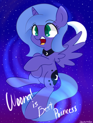 Size: 1575x2100 | Tagged: safe, artist:ibacchstudios, imported from derpibooru, princess luna, best princess, female, filly, moon, solo, stars, woona