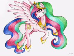 Size: 3264x2457 | Tagged: safe, artist:rosha-krieger, imported from derpibooru, princess celestia, female, solo, traditional art