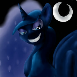 Size: 864x864 | Tagged: safe, artist:creudence, imported from derpibooru, princess luna, pony, female, grin, solo