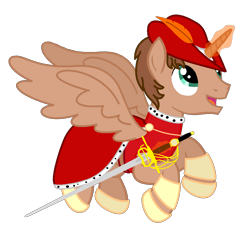 Size: 1100x1100 | Tagged: safe, artist:peternators, artist:redmagepony, imported from derpibooru, oc, oc only, oc:heroic armour, alicornified, rapier, red mage, solo, sword, why