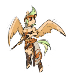 Size: 1262x1348 | Tagged: safe, artist:krriia, imported from derpibooru, oc, oc only, oc:solar blitz, anthro, pegasus, clothes, gun, gunslinger, musket, pathfinder, piercing, sketch, solo