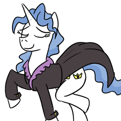 Size: 800x800 | Tagged: safe, artist:jargon scott, imported from derpibooru, fancypants, unicorn, clothes, eyes closed, fancy skirt, rule 63, simple background, solo, white background