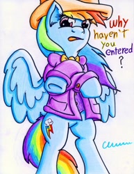Size: 786x1016 | Tagged: safe, artist:the1king, imported from derpibooru, rainbow dash, pegasus, pony, fanfic:rainbow factory, bipedal, contest, crossover, fanfic art, female, fluttershy and the rainbow factory, parody, roald dahl, solo, willy wonka, willy wonka and the chocolate factory