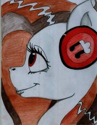 Size: 1714x2208 | Tagged: safe, artist:digitaldomain123, artist:scarletblitz, imported from derpibooru, oc, oc only, colored, headphones, solo, traditional art