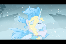 Size: 1500x1000 | Tagged: safe, artist:fuutachimaru, imported from derpibooru, alicorn, pony, unicorn, anna, crying, elsa, frozen (movie), hug, ponified, spoiler, statue