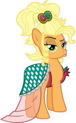 Size: 899x1448 | Tagged: safe, artist:jeatz-axl, imported from derpibooru, applejack, earth pony, pony, simple ways, alternate hairstyle, applejack is best facemaker, applejewel, clothes, dress, duckface, fancyjack, female, looking back, simple background, solo, svg, transparent background, vector