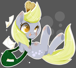 Size: 2000x1799 | Tagged: safe, artist:snow angel, imported from derpibooru, derpy hooves, pegasus, pony, female, mailbag, mare, muffin, pixiv, solo