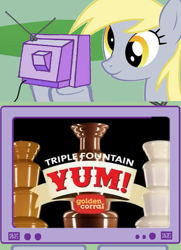 Size: 520x718 | Tagged: safe, imported from derpibooru, derpy hooves, pegasus, pony, chocolate fountain, exploitable meme, female, golden corral, mare, meme, obligatory pony, tv meme