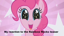 Size: 1280x720 | Tagged: safe, imported from derpibooru, pinkie pie, equestria girls, rainbow rocks, excited, female, happy, hype, in-universe pegasister, reaction, solo, stars