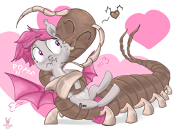 Size: 1124x840 | Tagged: safe, artist:xsizorback, imported from derpibooru, oc, oc only, bat pony, pony, scolopendra, valentine's day